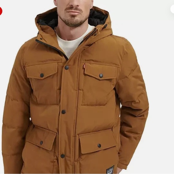 Levi's Men’s Hooded Brown Puffer Parka in Workers Brown - Picture 1 of 16